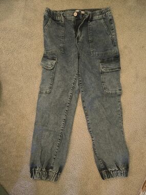 SO Casual Denim Cargo Jogger Pants - Blue